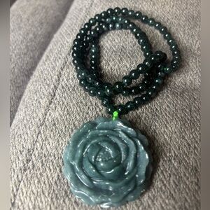Jadeite Beaded Necklace with Jadeite Lotus Pendant
